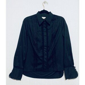 Laundry by Shelli Segal Womens Size 8 Black Button Up Top Ruffle Lace Boho